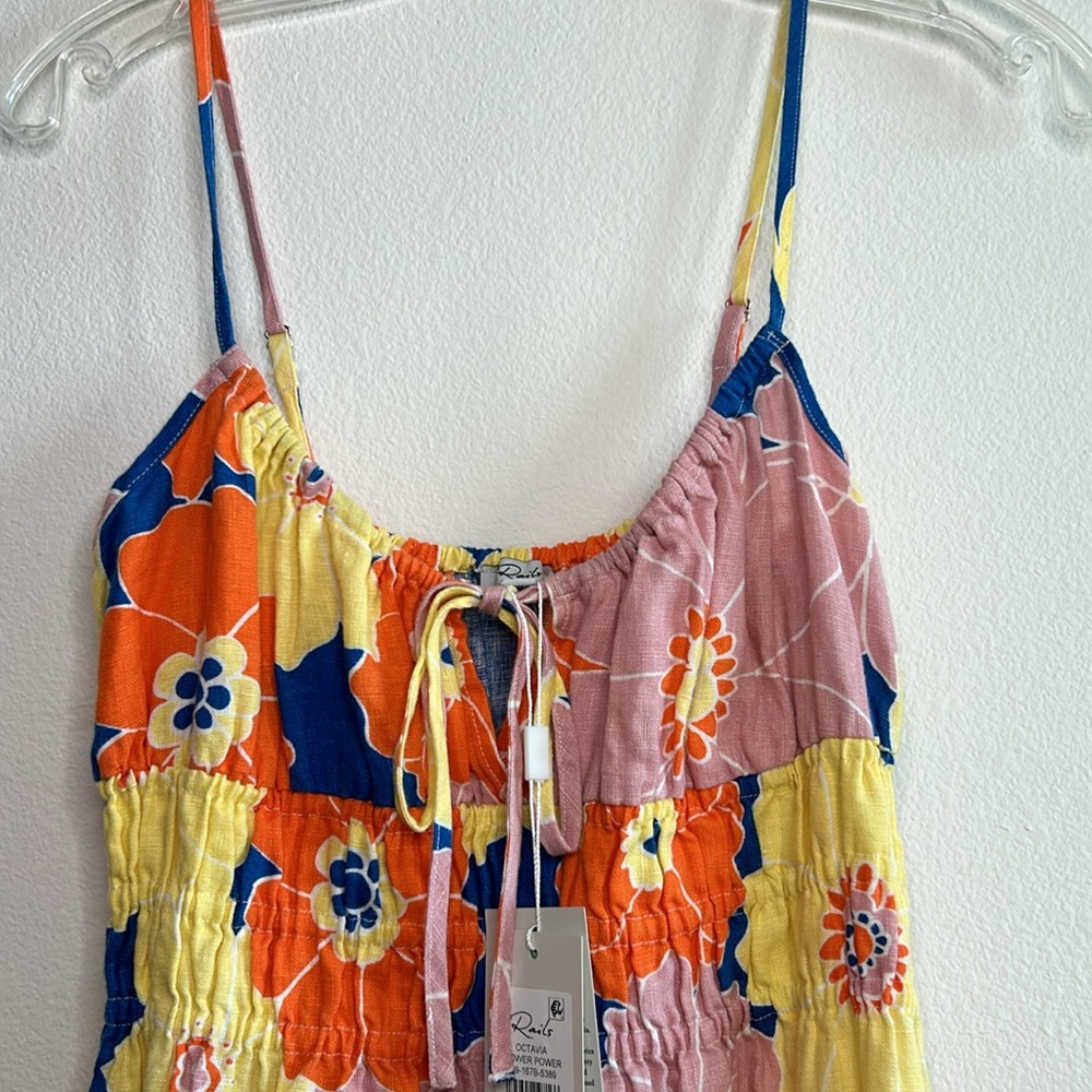 Rails NWT Octavia Flower Power Dress XS Linen Pink Blue Yellow Orange Floral - Picture 6 of 8